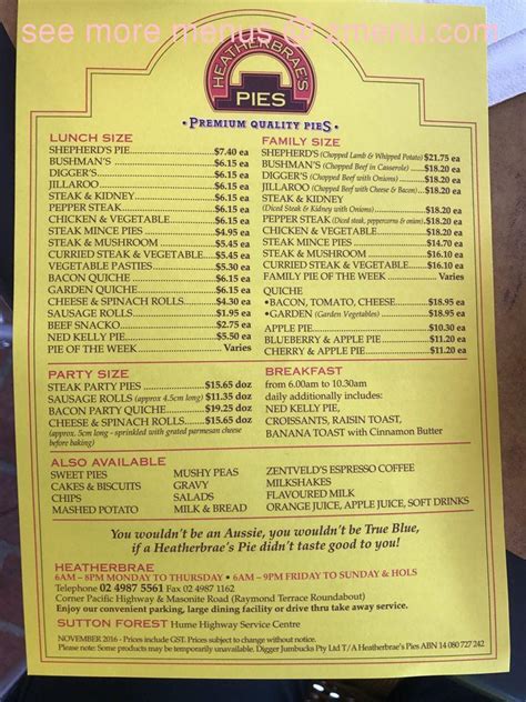 heatherbrae pies ourimbah menu  Ourimbah NSW - 2 April 2023